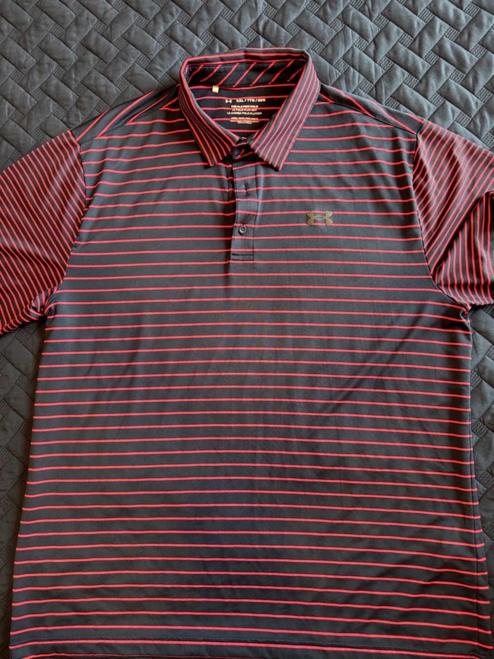 Under Armour Men’s Black Polo with Red Pinstripes